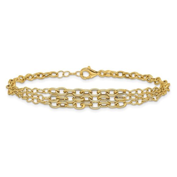 Kazi Luxury 14k Yellow Gold & Textured 3 Layer Fancy w/ .5in ext. Bracelet - Picture 3 of 6